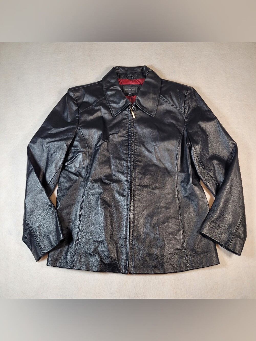 Colebrook Women's Black Leather Zip Front Collared Lined Jacket Sz Large